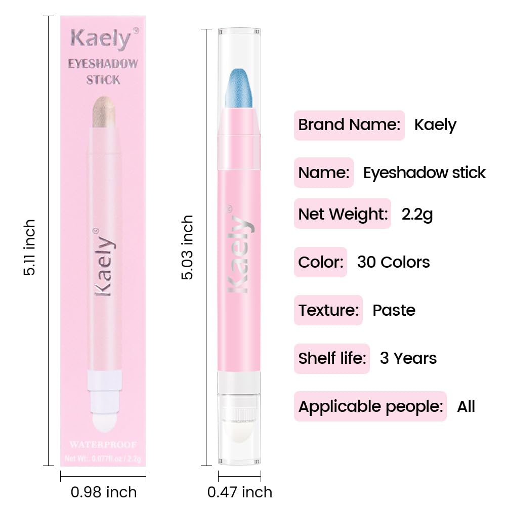 evpct 1Pcs Sky Blue Shimmer Cream Eye Shadow Brightener Sticks for Eyes Waterproof Pigmented, Double Ended Cream Eyeshadow Stick Pencil Pen with Applicator, Eye Shadow Palette Highlighter Makeup 10