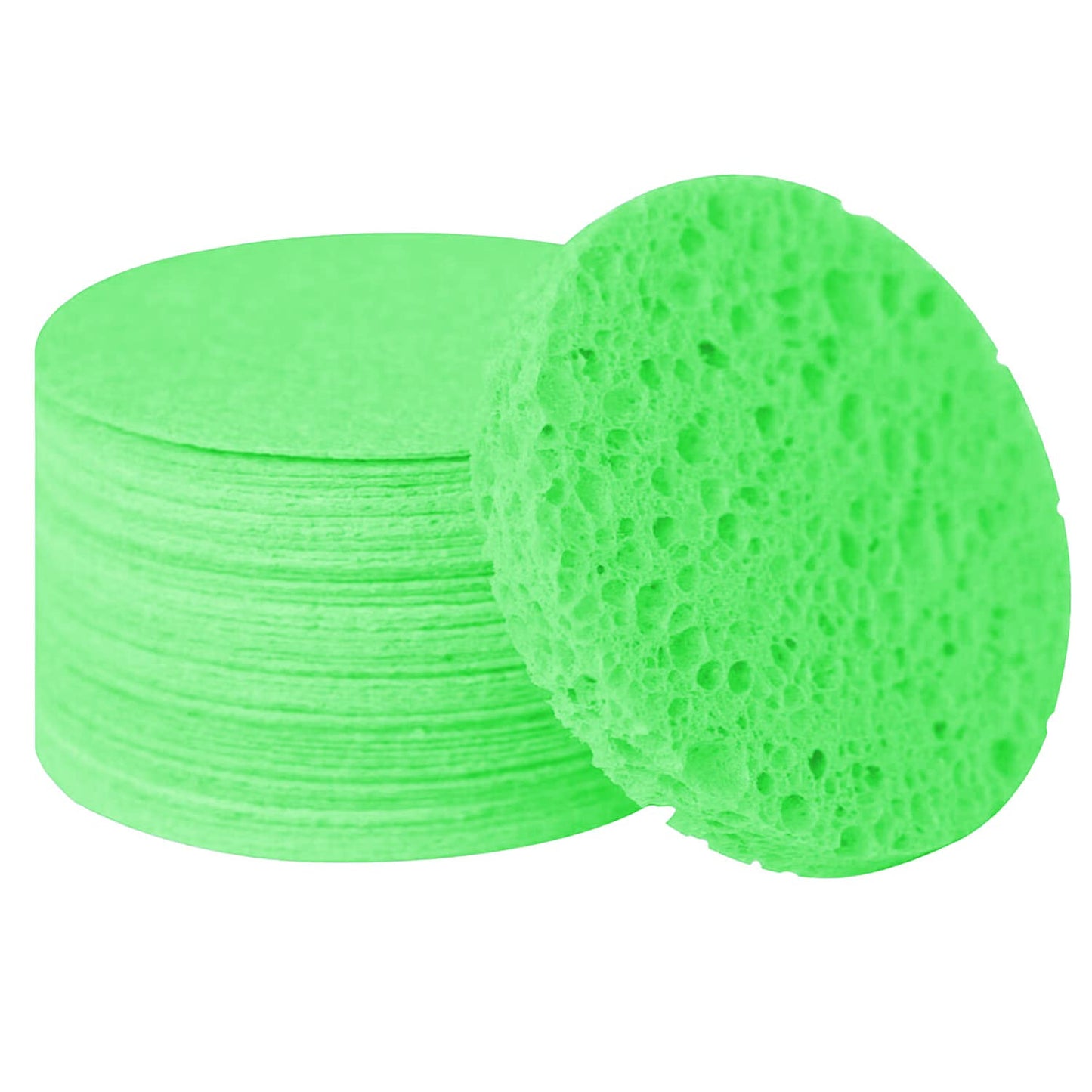 50-Count Facial Sponges Compressed Natural Cellulose Sponge Round Shape Face Sponge for Face Cleansing Exfoliating and Makeup Removal, Green