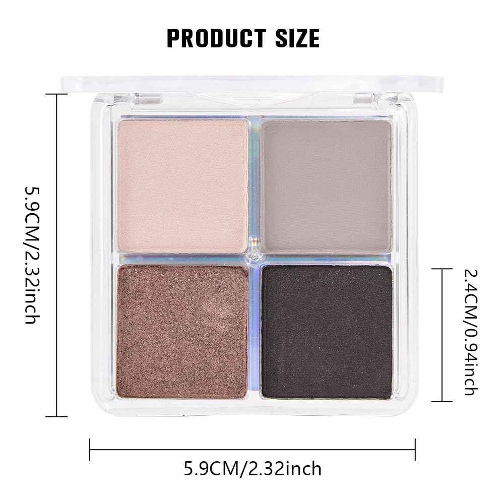 Kaely Powder Eyeshadow Quad, Smoky Black Gray Matte Glitter Eyeshadow Palette Makeup, Neutral Eye Shadow Palette for Older Women Pigmented Waterproof, sombras para ojos, Blendable, Cruelty-free, 07
