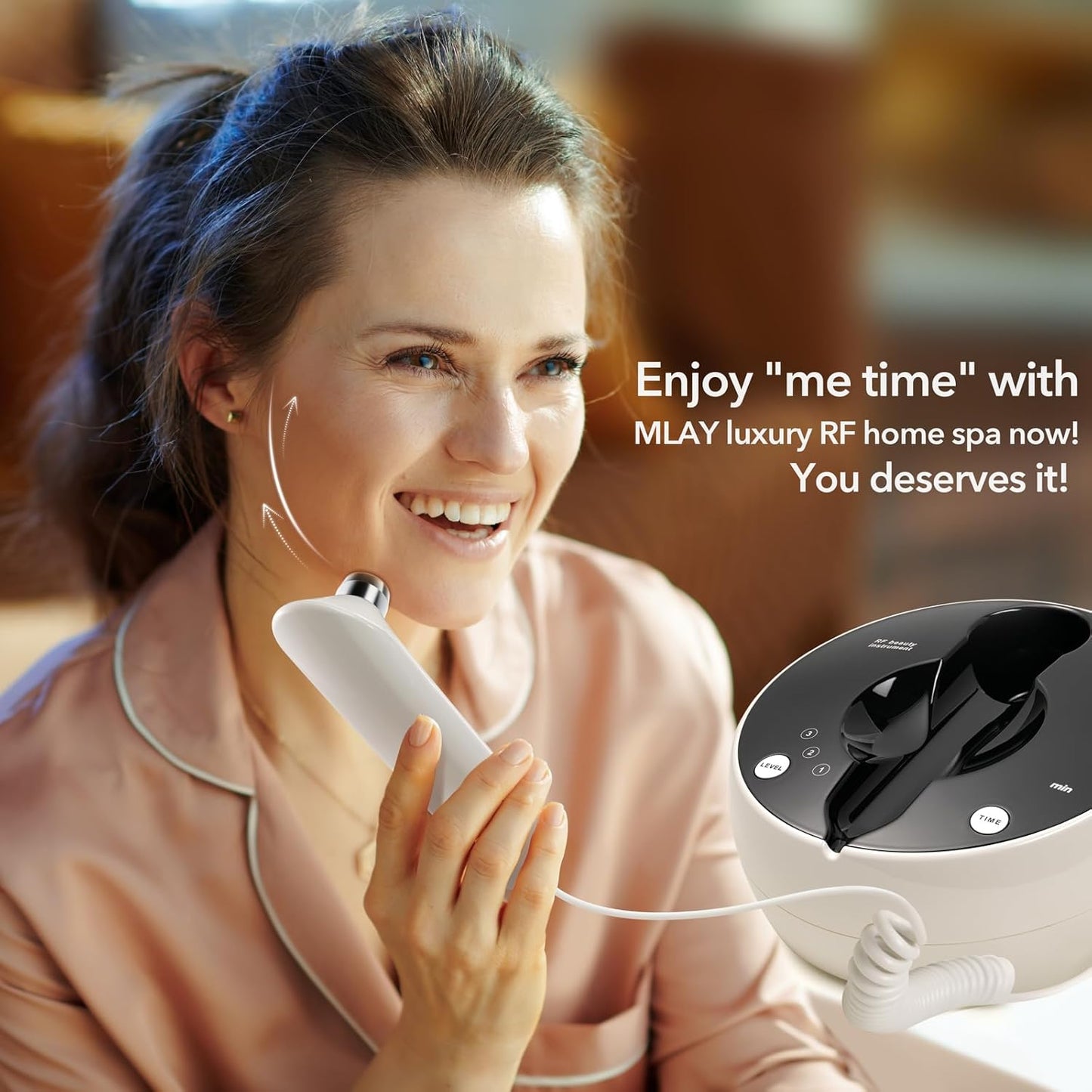 MLAY Professional RF Beauty Machine, Radio Frequency Face Machine with 2 Probes, at Home Radio Frequency Skin Tightening for Lifting, Wrinkle Reducing, Anti Aging - Salon Effects(Gel Included)