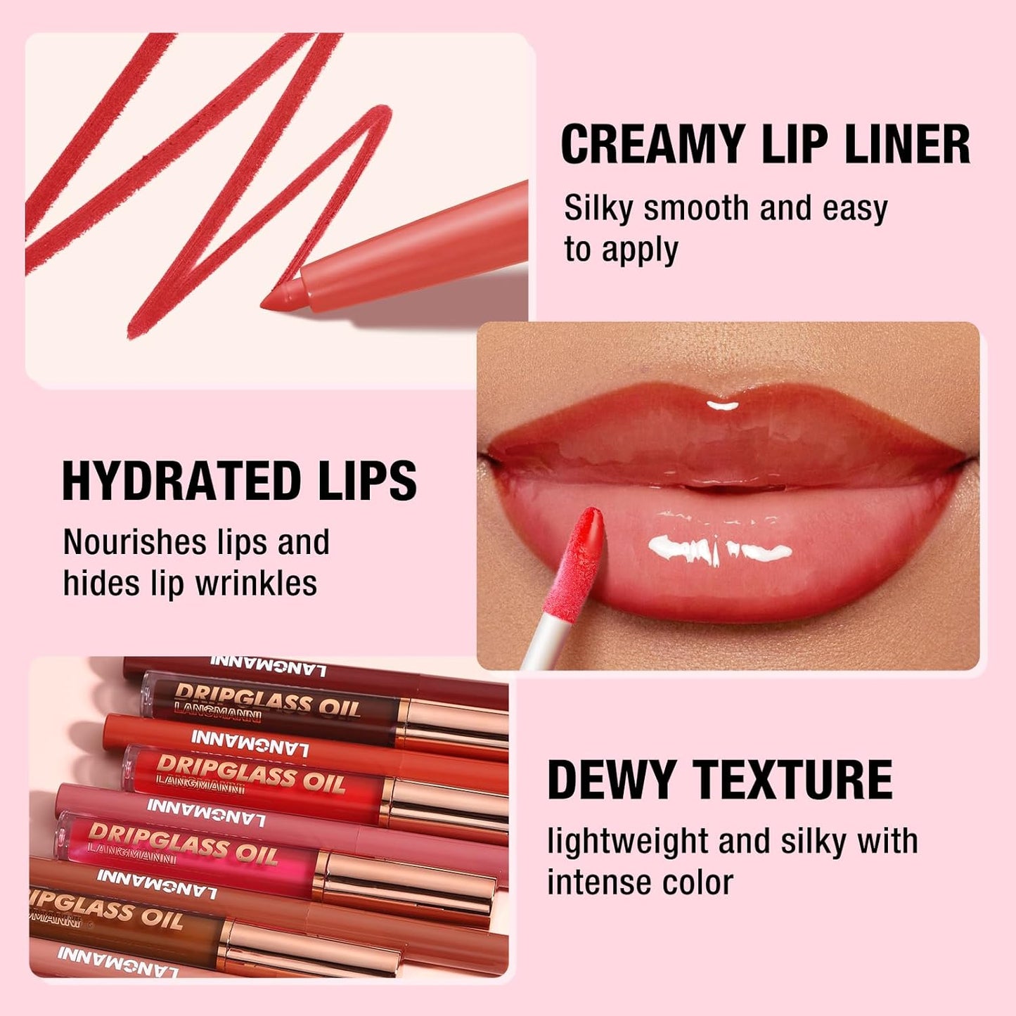 6pcs Hydrating Lip Oils + Lip Liner Pencil Lip Combo Sets, 24H Long-Lasting Lip Kit with Lip Liner and Gloss, Nourishing, Non-Sticky Tinted Stain Lip Gloss Plumping Lip Oil Set for Women(Set B)