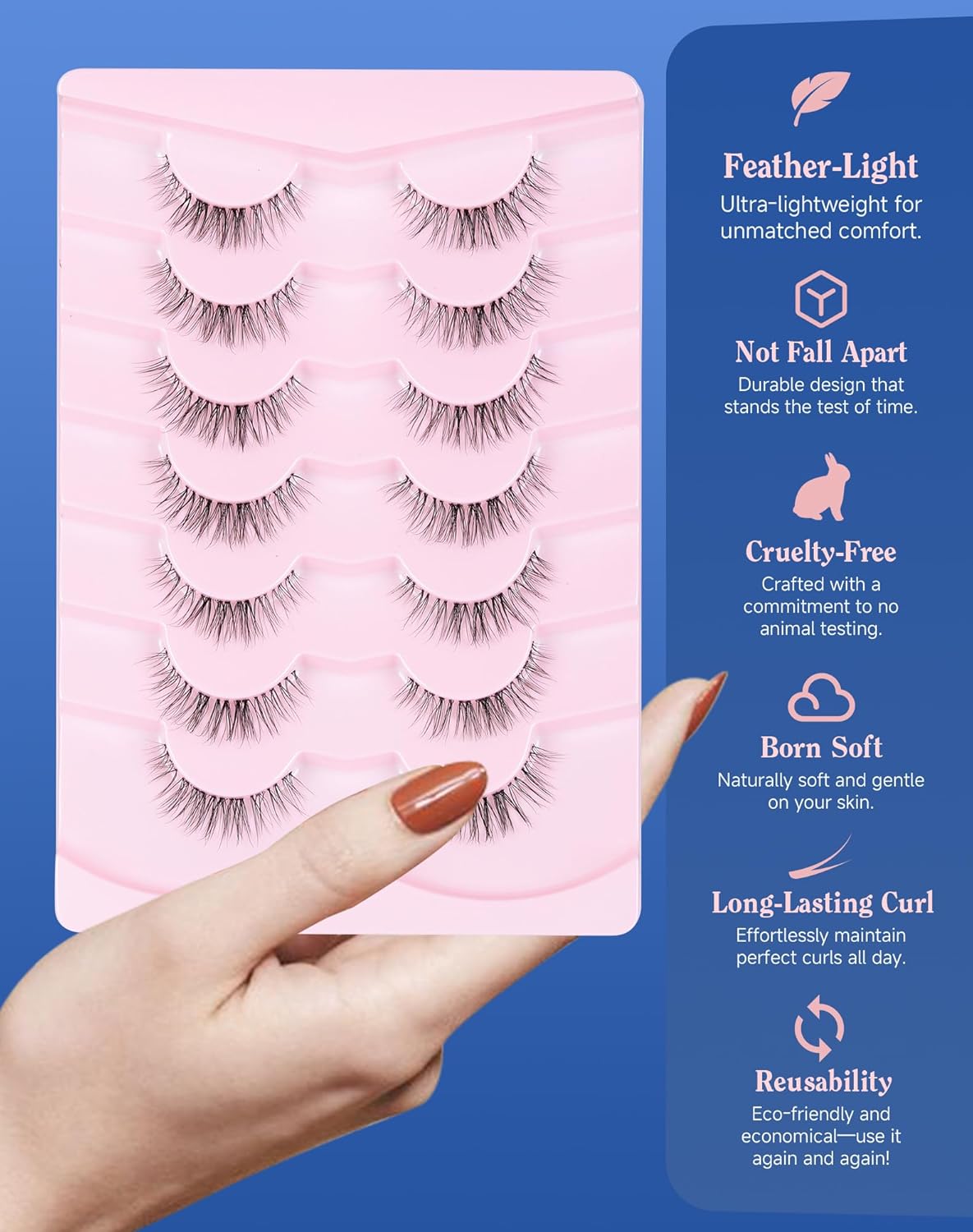 Lashes Natural CLear Band Wispy False Eyelashes Natural Look Flared Strip Eyelash False Eye Lash Soft 7 Pairs Everyday SF-04