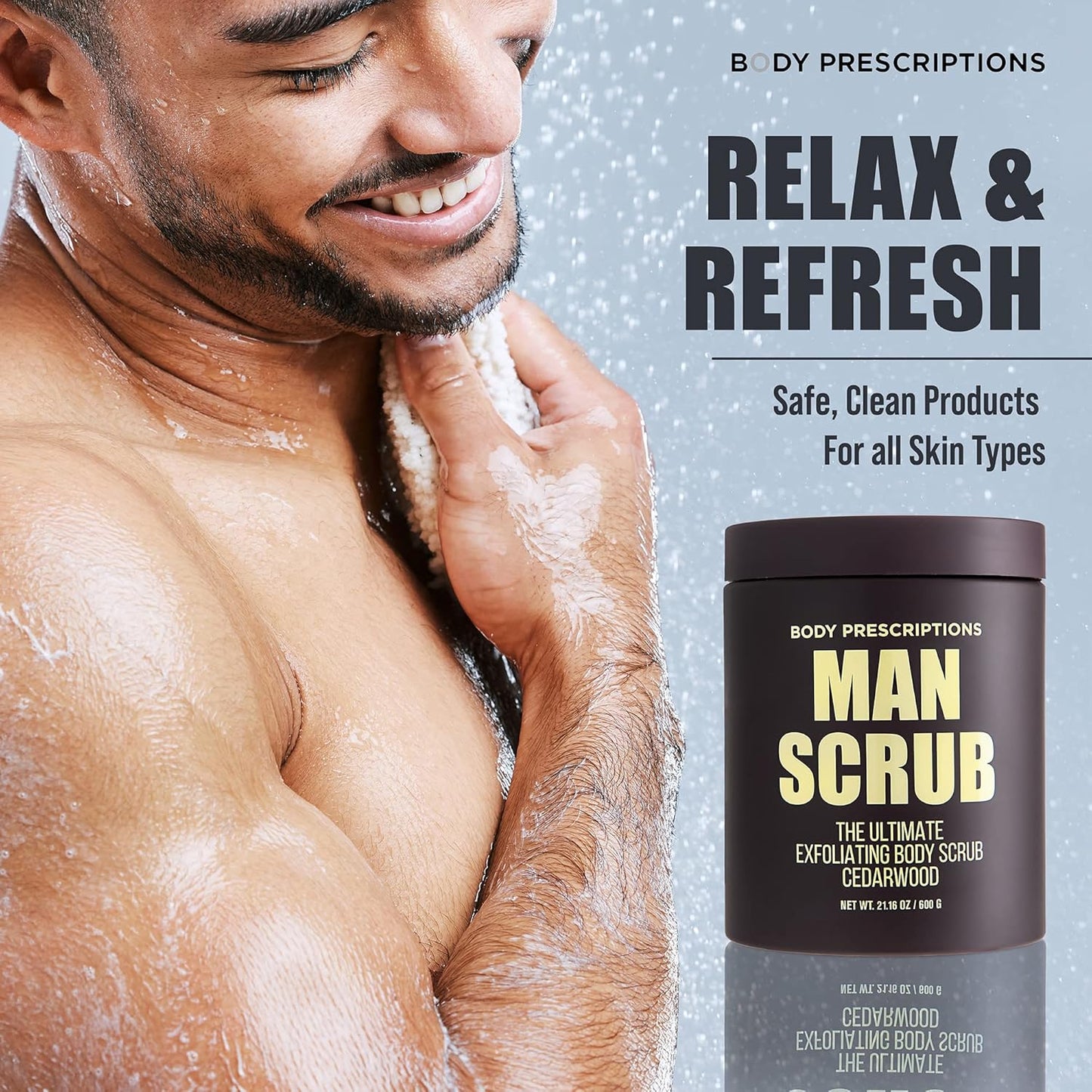 Body Prescriptions Men’s Exfoliating Body Scrub – Ultimate Skin Cleansing Wash in Jar with Twist-Top Lid, For All Skin Types, 21 Ounce (Pack of 2), Cedarwood