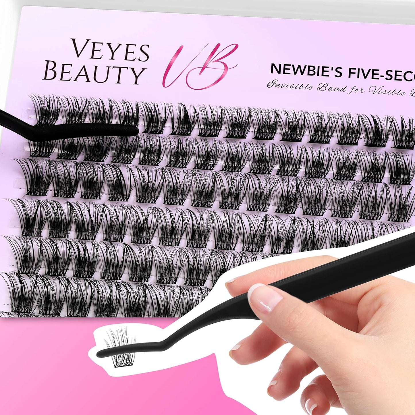 VEYESBEAUTY Lash Clusters Individual Eyelash Extensions Thin & Invisible Band DIY False Eyelashes for Self-application Newbie's Five-Second Series Wispy Lash Tray, Boldeye 8-16mm Mixed Length