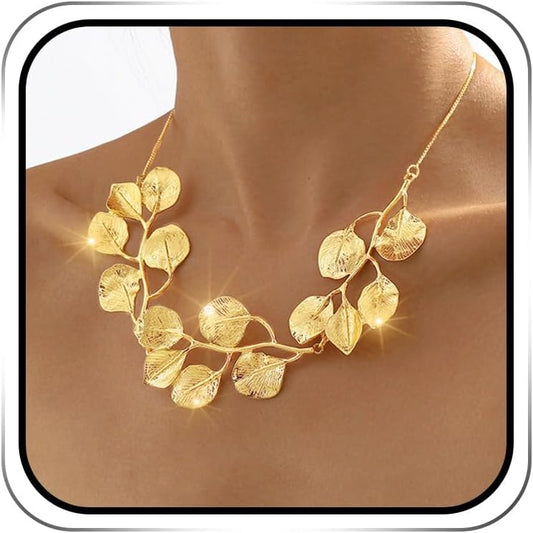 Jovono Boho Necklaces Gold Leaf Pendant Necklace Chain Dainty Leaves Necklace Chain for Women