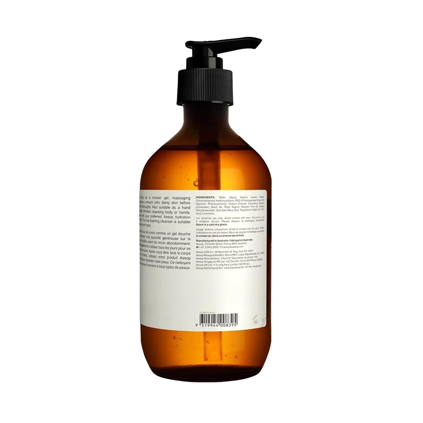 Aesop Coriander Seed Body Cleanser | Refreshing & Invigorating | Spicy, Woody, Warm | 16.9 oz / 500mL + Eleos Nourishing Body Cleanser Sample