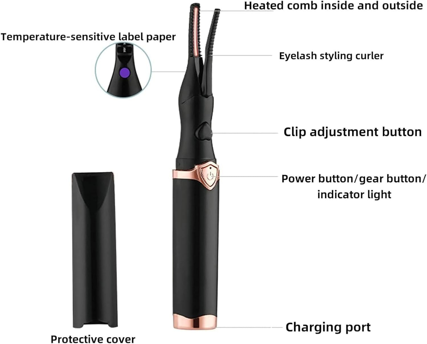 Electric Eyelash Curlers, 2025 New Heated Eyelash Curler, Eyelash Curler for Women, with 8s Fast Heating, 3 Adjustable Temperatures, USB Rechargeable for Long-Lasting Curls (Black)