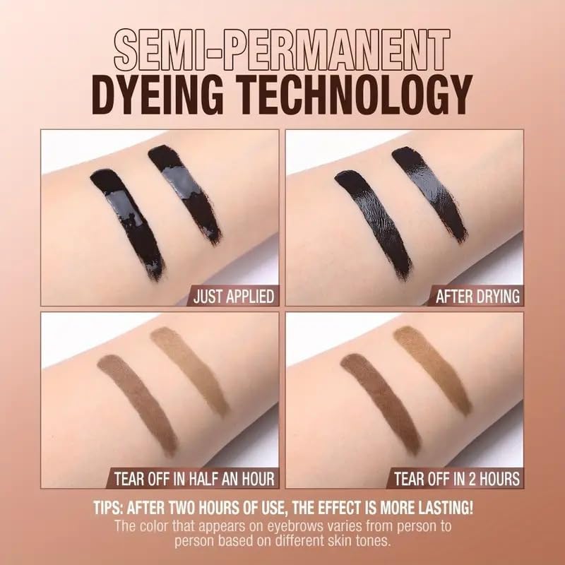 Tattoo Eyebrow Gel Easy Peel Off, Peel Off Eyebrow Tint, Easy Peel off Eyebrow Gel, Peel Off Eyebrow Tint, Waterproof & Sweatproof for All Skin Types (#2 Medium Brown + #3 Dark Brown)
