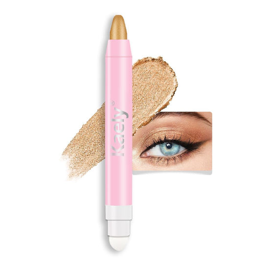 evpct 1Pcs Beige Gold Shimmer Cream Eye Shadow Brightener Sticks for Eyes Waterproof Pigmented, Double Ended Cream Eyeshadow Stick Pencil Pen with Applicator, Eye Shadow Palette Highlighter Makeup 15