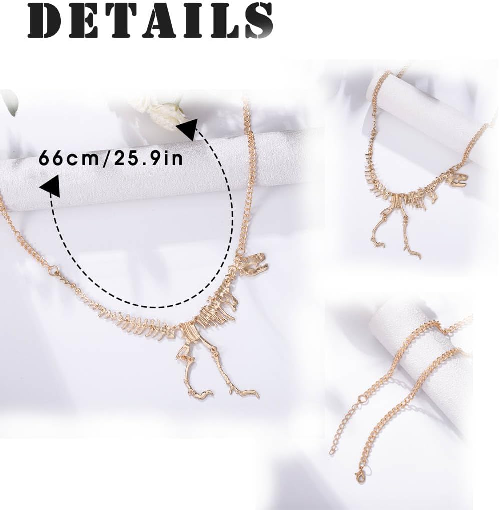 Punk Long Pendant Necklace Dainty Dinosaur Necklace Chain Fashion Gold Necklaces Halloween for Women
