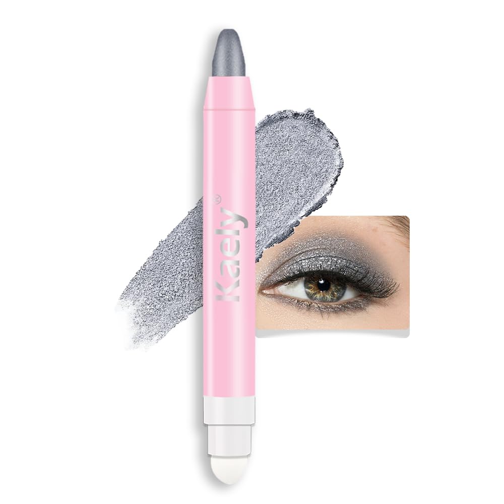 Kaely 2in1 Cream Eye Shadow Brightener Sticks for Eyes, Pencil Eyeshadow Applicator Stick Waterproof Pigmented, Eye Shadow Palette Highlighter Makeup, sombras para ojos, 02 Dazzling Grey Shimmer