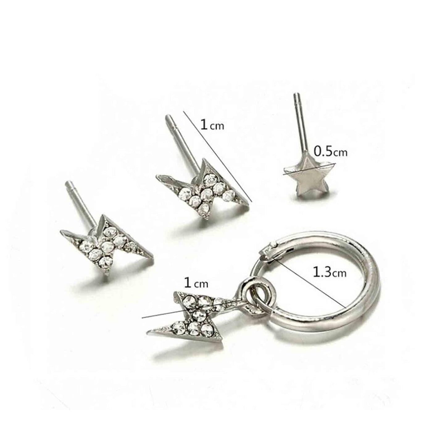 Punk Rhinestone Thunder Earrings Cz Lighting Bolt Dangle Earrings Boho Star Earrings Silver Multiple Piercing Earrings Jewelry for Women and Girls