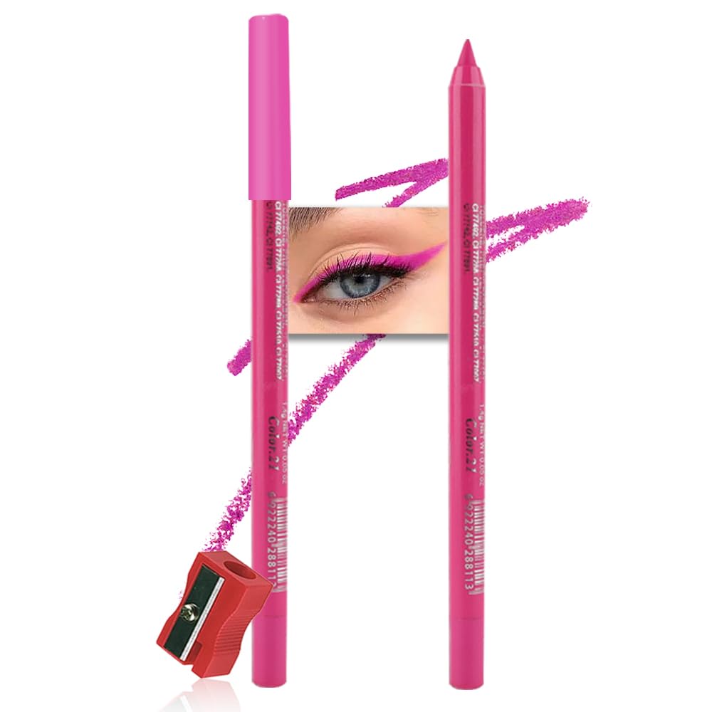 evpct Rose Eyeliner Pencils for Eyes, Rose Hot Pink Red Colored Eye Liner Pencil Pen Makeup Waterproof Smudge Proof, Colored Gel Waterline Eyeliner Liquid, Face Eye Paint Stick Halloween Makeup 21