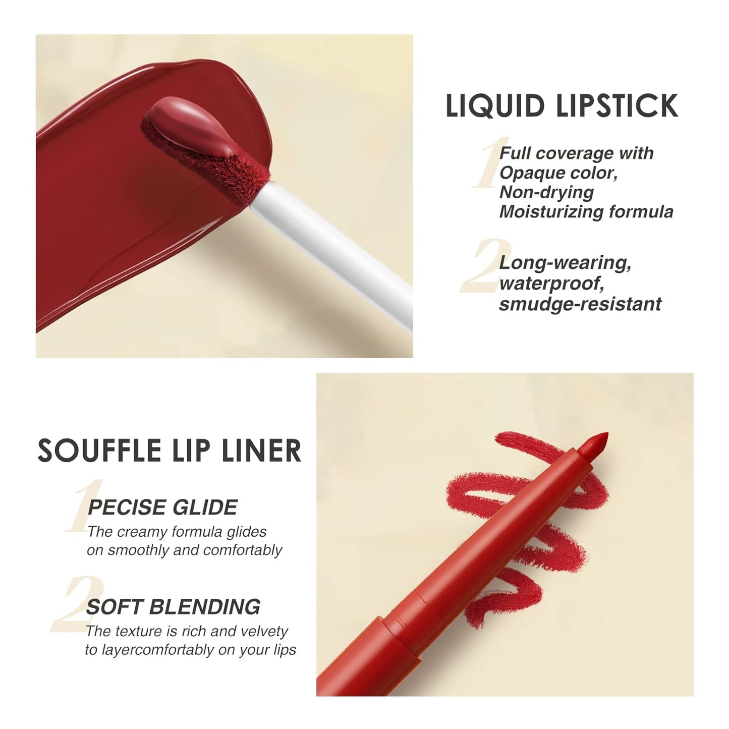 BestLand 6Pcs Matte Liquid Lipstick + Lip Liner Pens Set, One Step Lips Makeup Kits Pigment Velvety Nude Lip Stain Waterproof Long Wear Lip Gloss Make up Gift Set (Pure Romance Bundle)