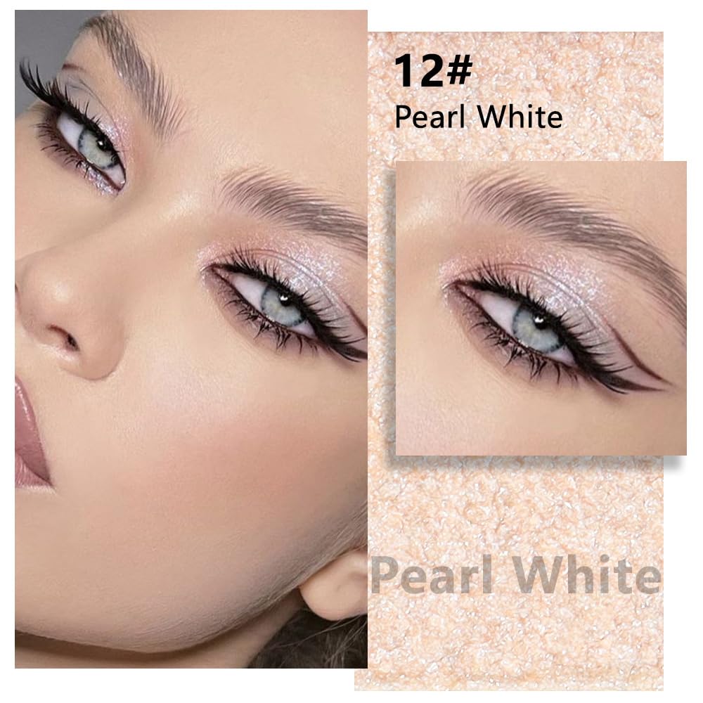 White Pearl Glitter Single Eyeshadow Palette - Single Shimmer Eye Shadow in Pearl White, Natural Highly Pigmented, Blendable Monochrome Powder Eye Shadow, Eyeshadow Palette Gift for Girls Women