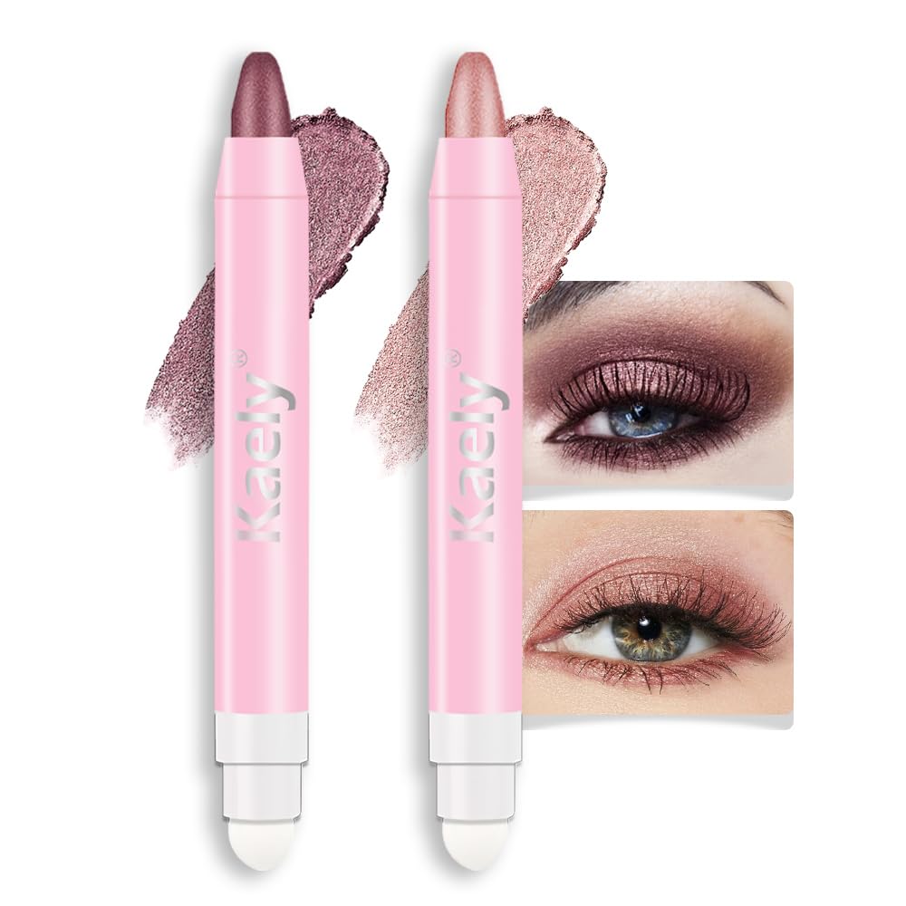 evpct 2Pcs Cream Eye Shadow Brightener Sticks Set for Eyes Waterproof, Orchid & Rose Shimmer Cream Eyeshadow Applicator Stick Long Lasting Pigmented Eye Makeup sombras en crema para ojos 26+27