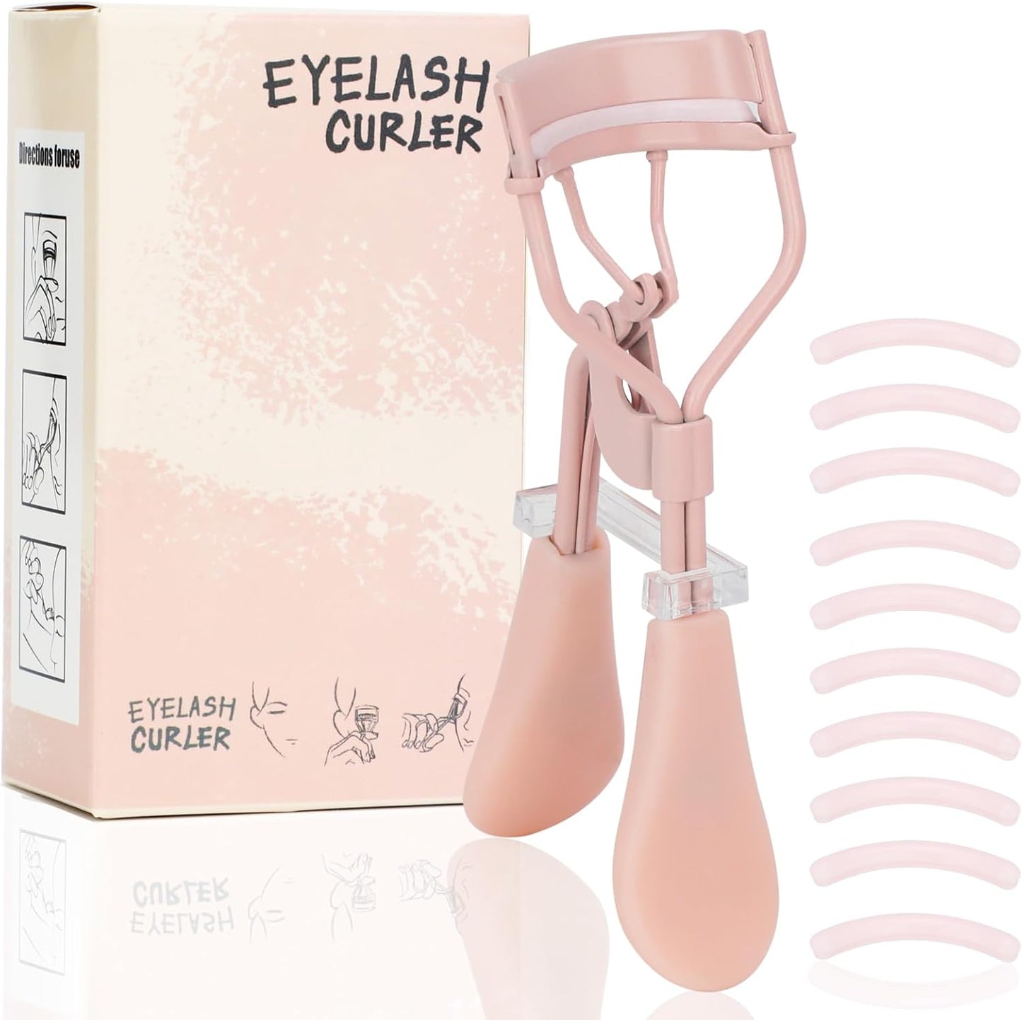 Eyelash Curler with Pads, Lash Curler with 10 Extra Silicone Replacement Pads, Comfortable Grip for Effortless Curling – Eyelashes for The Perfect Eye Contour (Rose Pink)