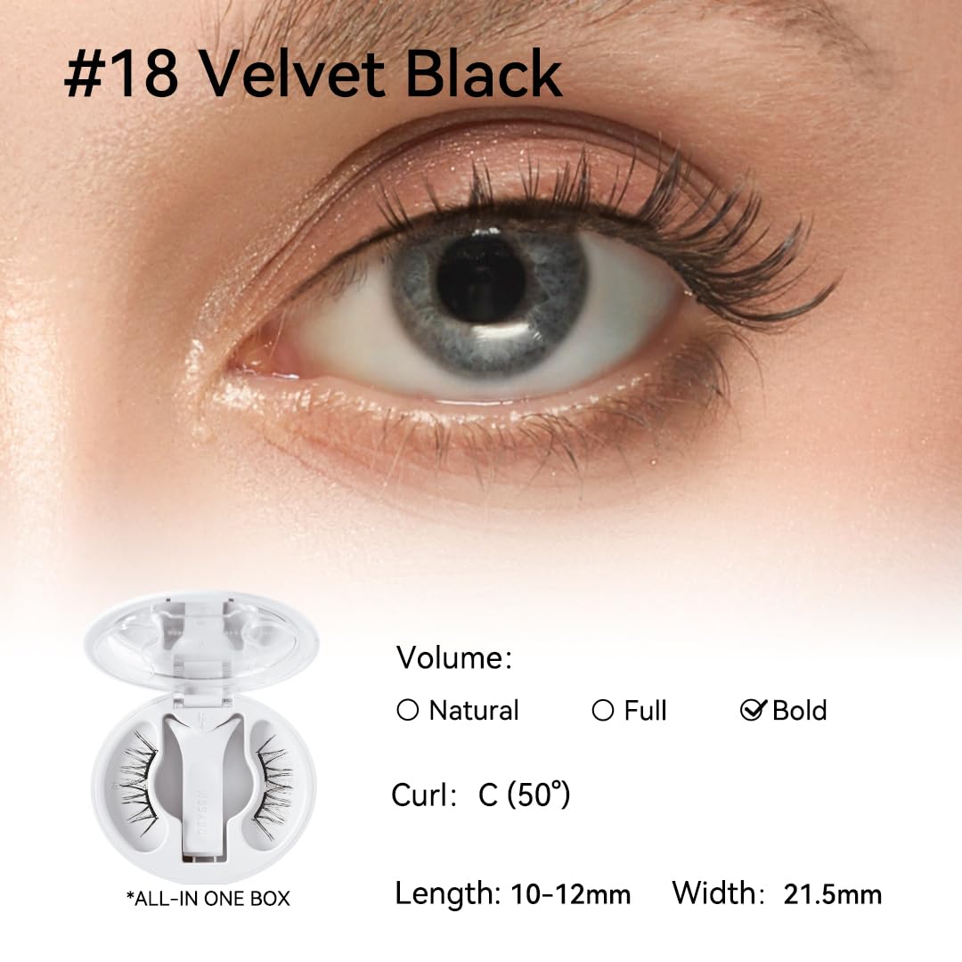 Soft Magnetic Eyelashes Kit with Applicator, No.18 Velvet Black, Reusable Glue-free Wispy Magnetic Lashes, Cruelty-free False Lashes, Waterproof, Lightweight, Suit for Heavy Makeup