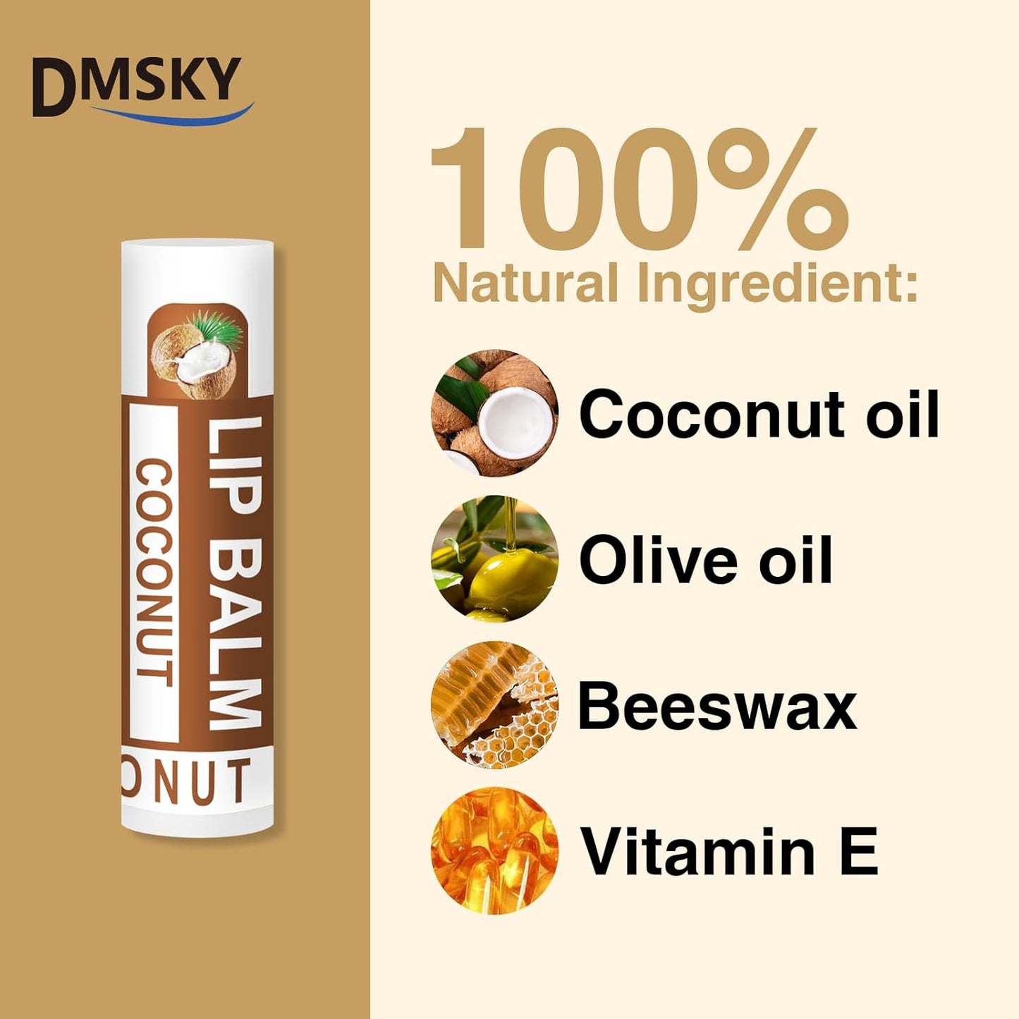 DMSKY Natural Lip Balm Bulk 60 Pack, Moisturizing Lip Balm with Vitamin E and Coconut Oil, Lip Care Product for Chapped Lips-12 Flavors