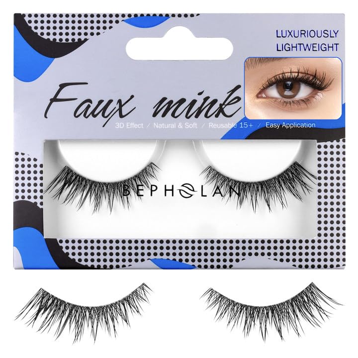 Bepholan Ultra-thin False Eyelashes False Lashes Natural look 100% Handmade Lash Strips Lightweight Lashes with Soft Clear Band(117)