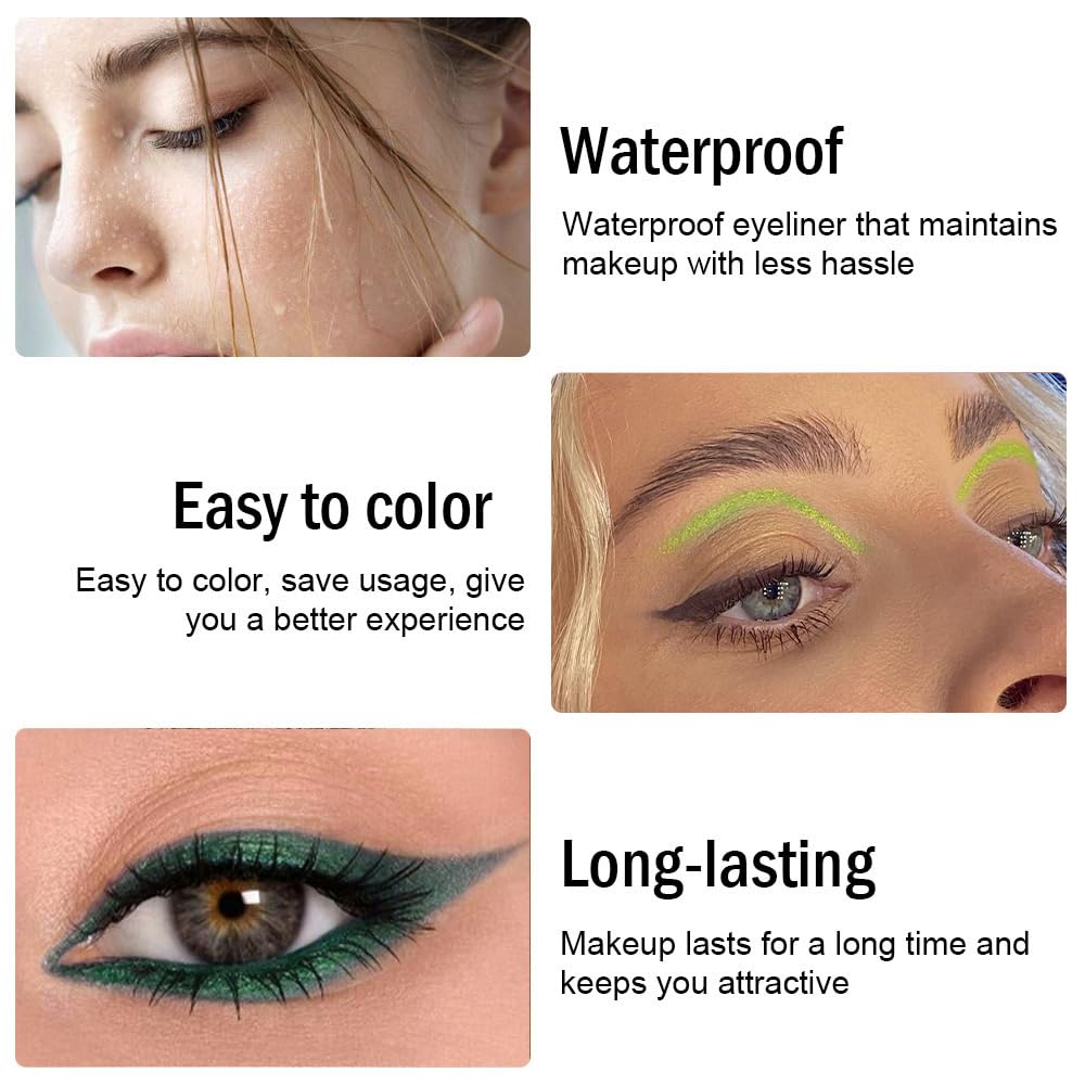 evpct 3Pcs Shimmer Emerald Green & Light Green & Shimmer Dark Green Gel Glitter Eyeliner Pencils Set for Women Waterproof Smudge Proof lapiz de ojos delineador de ojos contra el agua Eye Liner Makeup