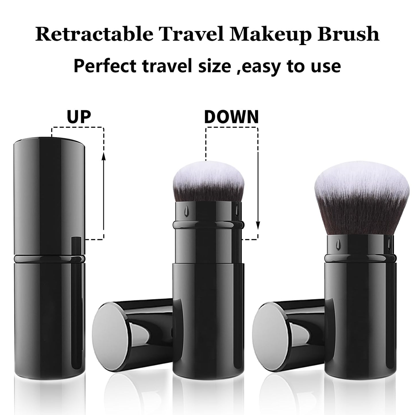 Falliny Retractable Makeup Brush, Travel Kabuki Face Blush Brush, Portable Powder Foundation Sunscreen Brush with Cover for Blush, Bronzer, Buffing, Flawless Powder Cosmetics