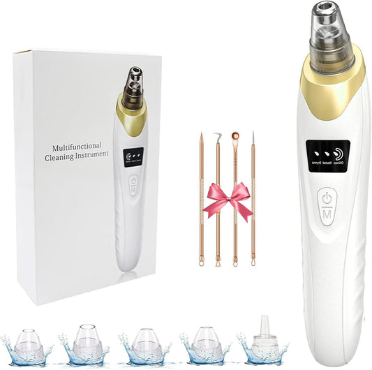 2025 Pore Vacuum, USB Rechargeable Blackhead Remover Vacuum,3 Levels Adjustable Pore Vacuum Blackhead Remover, with 5 Suction Power,6 Probes,Face Vacuum Pore Cleanser for Women & Men-Gold