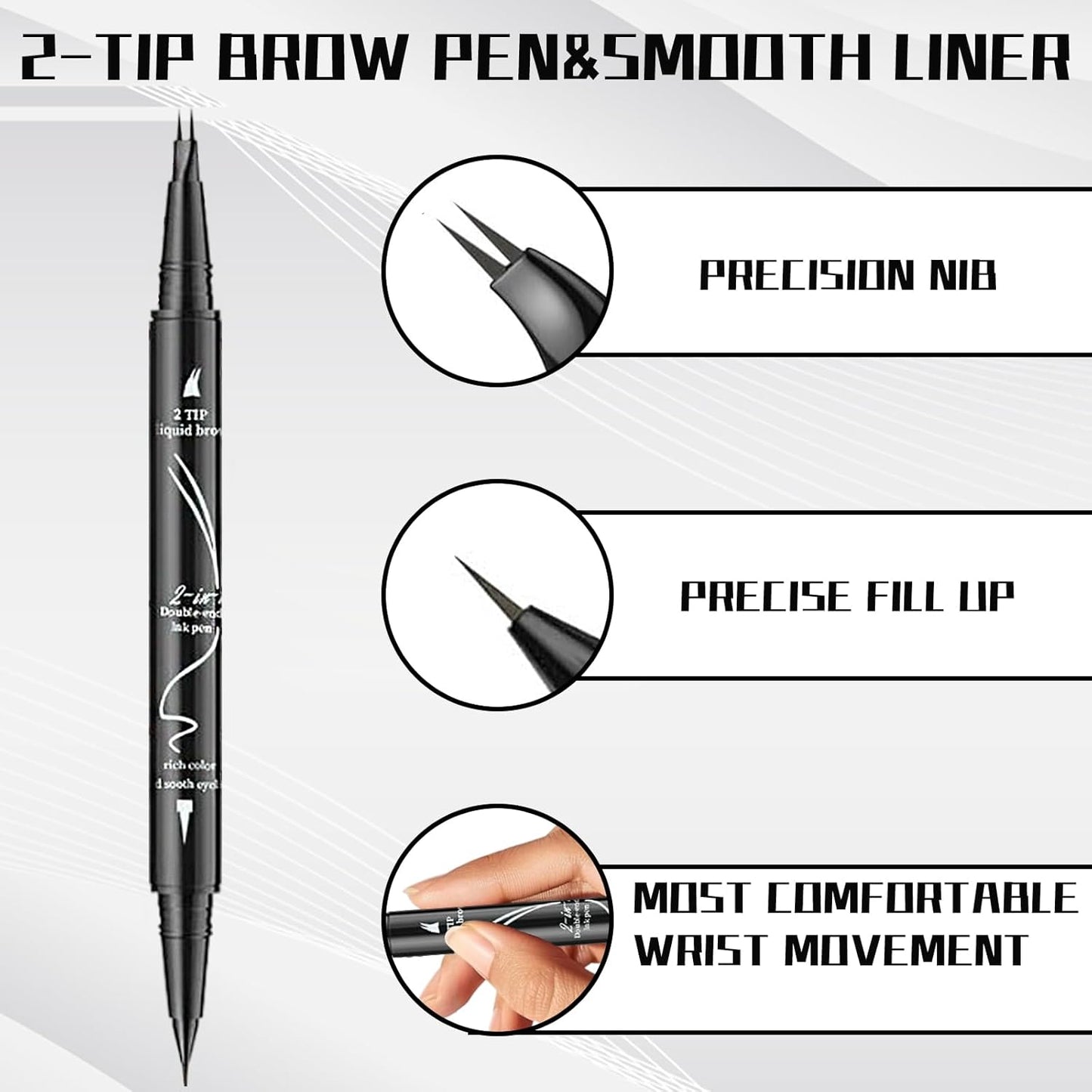 Curved 2 Tip Eyebrow Pen-Brown Eyebrow Pencil With Black Eyeliner 2-in-1 Dual-Ended Create Natural Hair-Like Brows,Waterproof,Smudge Proof,Long Lasting All-Day