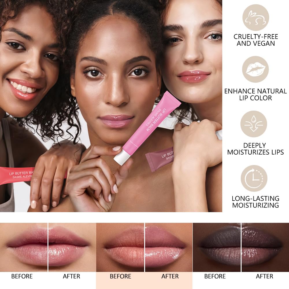 4Pcs Tinted Lip Balm Serum Makeup, Squeeze Hydrating Tint Lips Balms Serum Cosmetic, Women Care Glossy Nourishing Plumping Lip Stain Gloss Lipstick Suitable for dry lips, Set02(#3+#5+#6+#7)