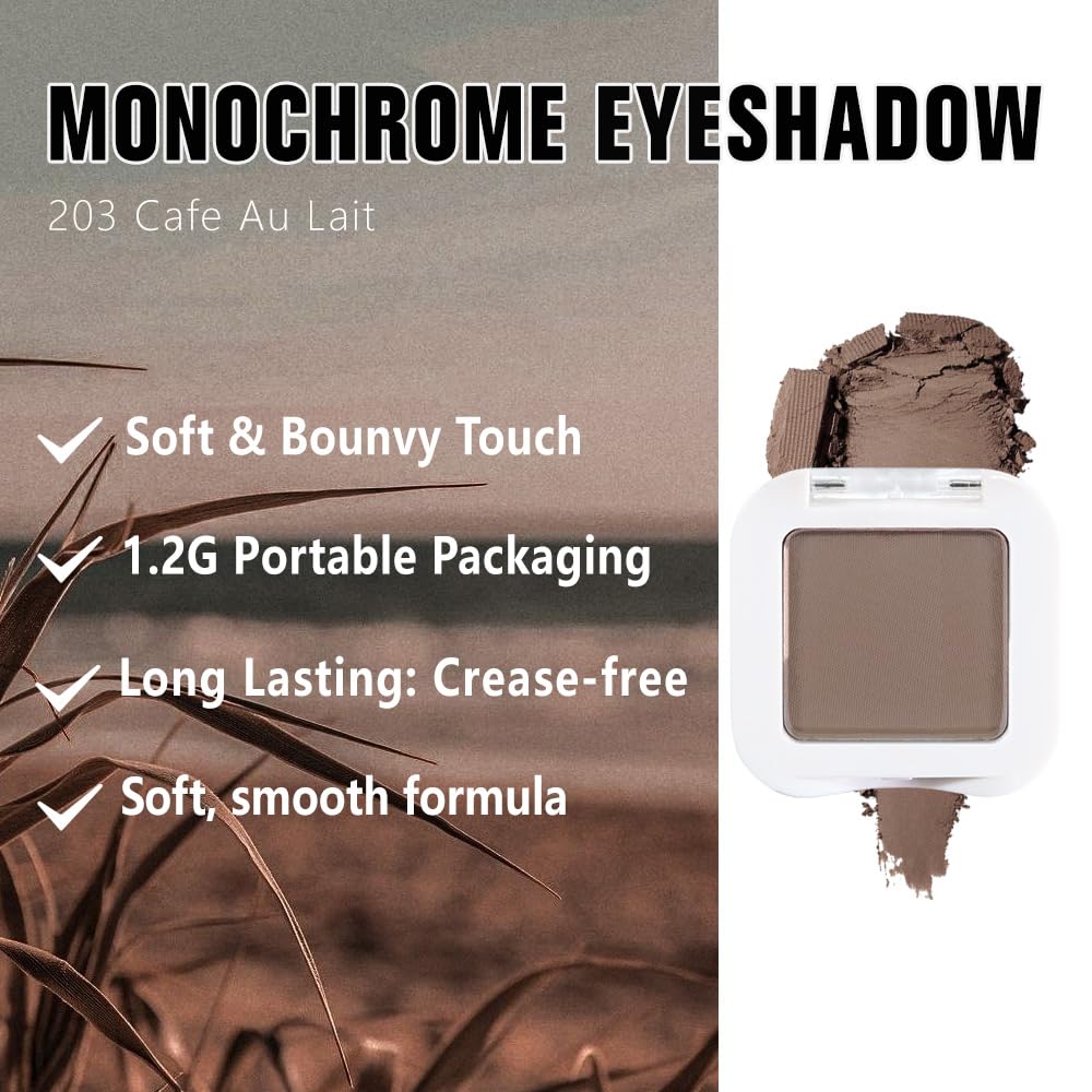 Light Brown Matte Single Eyeshadow Makeup Palette - Light Cocca Single Eye Shades | Creamy Pressed Powder for Easy Blending | Mini Travel Palette for Women | Everyday Natural Eye Makeup, 18#