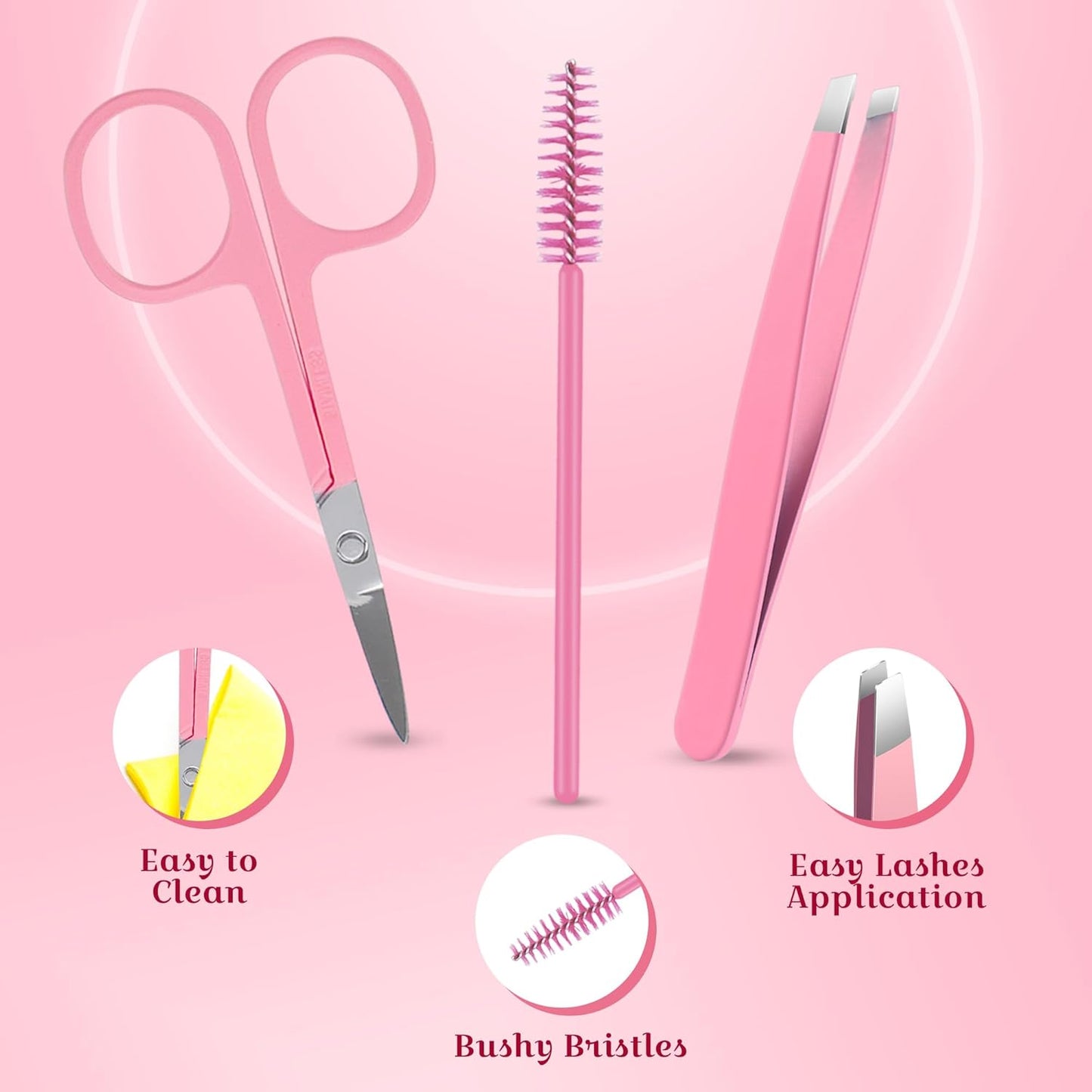 Eyelash Applicator Tool – 5-in-1 Lash Applicator Tool Set with Pink Eyelash Extension Tweezers, Scissors, for Eye Lash Clusters, Cluster Lashes