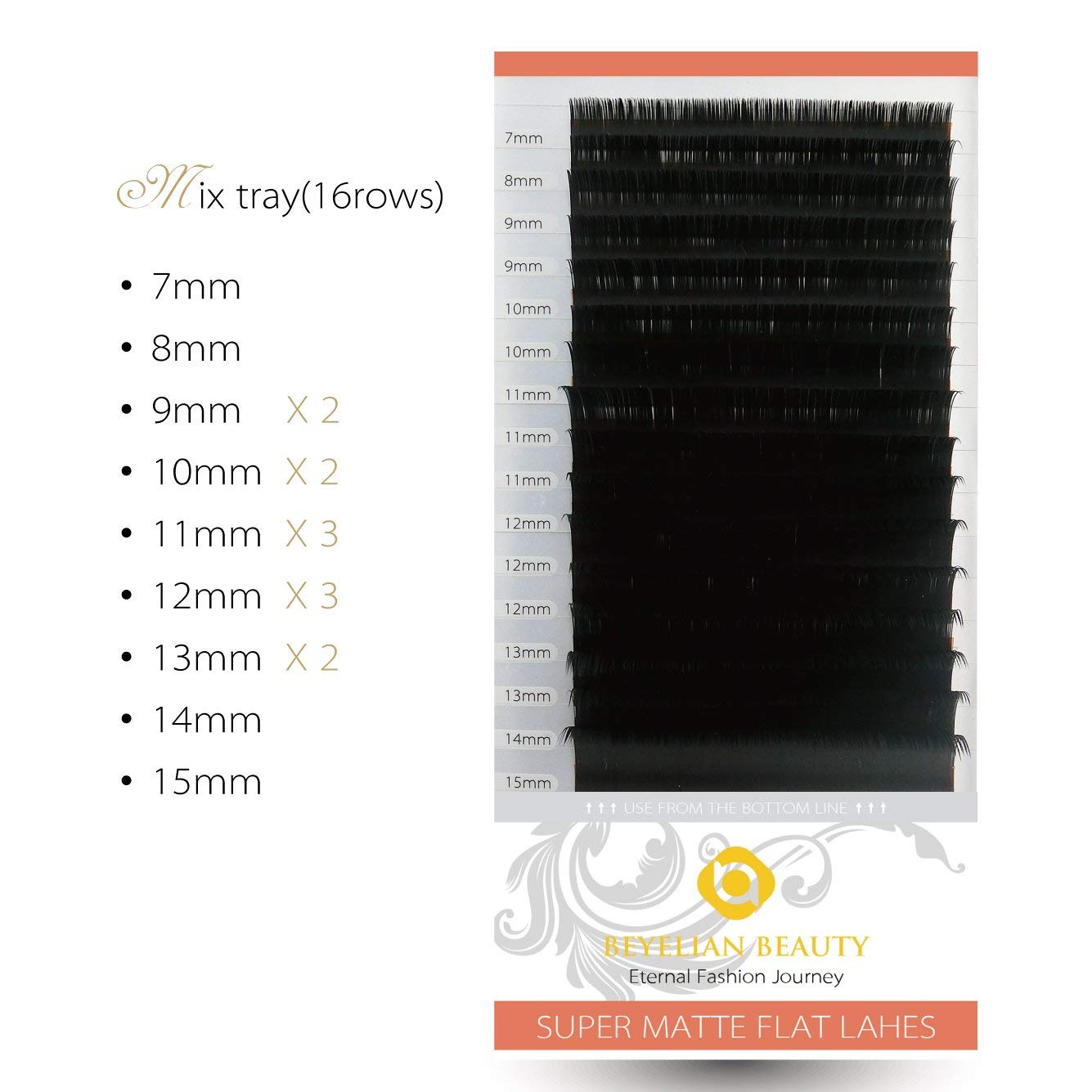 BEYELIAN Ellipse Flat Lash Extension 16 Rows 0.15/0.20 C/D Curl 7-15mm Mix & Single Length Tray, Matte Black Classic Eyelash Extensions Supplies (0.15 D 7-15mm)