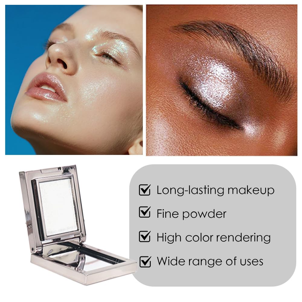 Pearl White Shimmer Single Eye Shadow Palette Makeup with Mirror,eutral Powder Monochrome Eyeshadow for Older Women,Waterproof Long Lasting Naturing-Looking sombras para ojos
