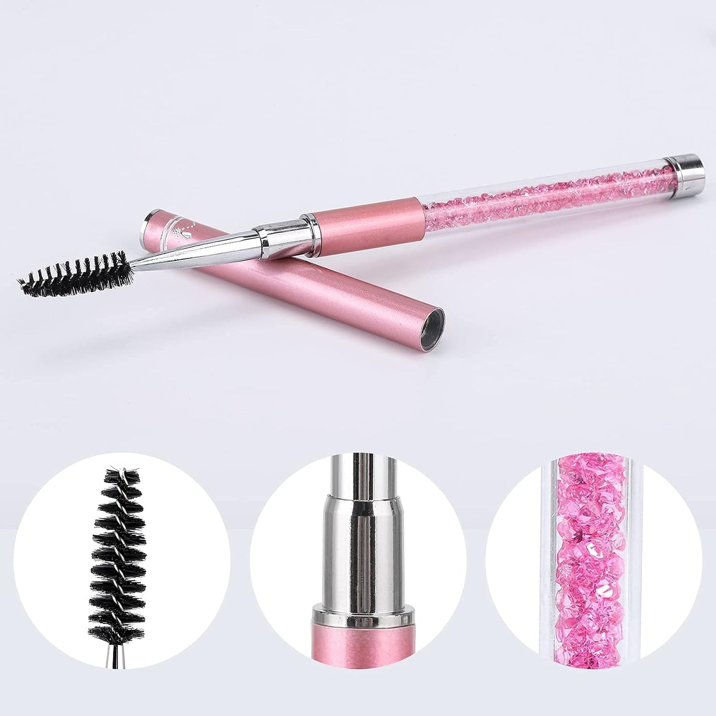 3 Pieces Spoolies for Eyelash Extensions with Cap Mascara Lash Wands Pink Brow Brushes Spooly for Eyelashes