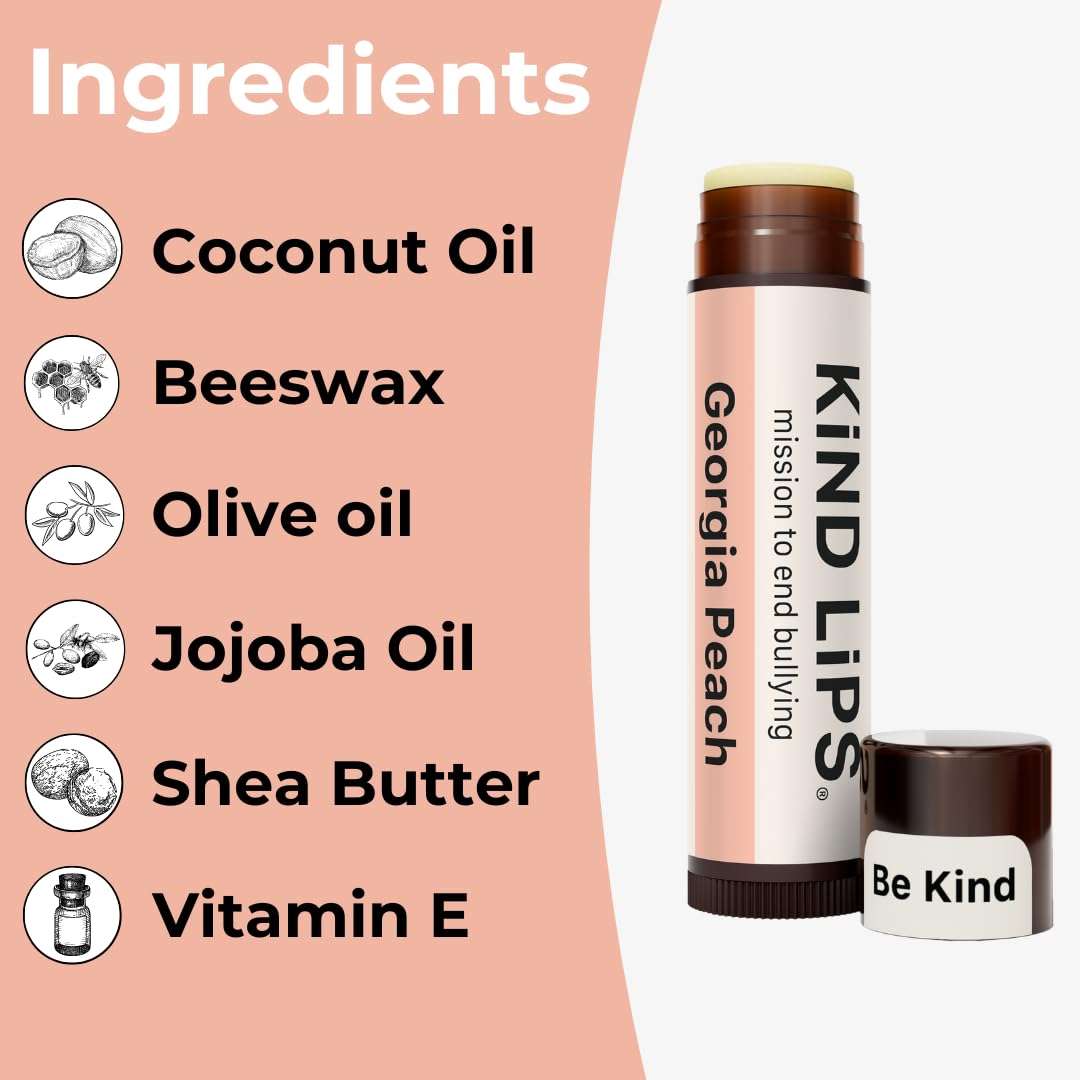 Kind Lips Georgia Peach Lip Balm 2-Pack - USDA Organic, Natural Chapstick Alternative for Dry Lips | Gluten-Free, Cruelty-Free