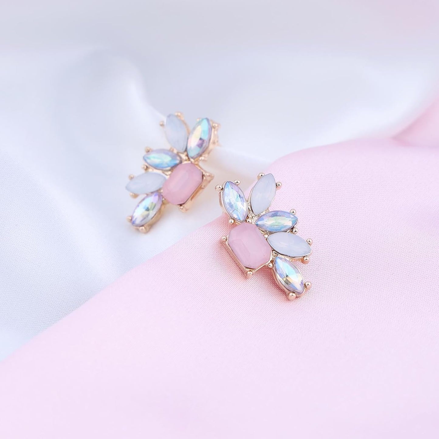 Vintage Rainbow Crystal Drop Earrings Colorful Crystal Earrings Rainbow Rhinestone Stud Earrings Pink Cz Square Earrings Jewelry for Women