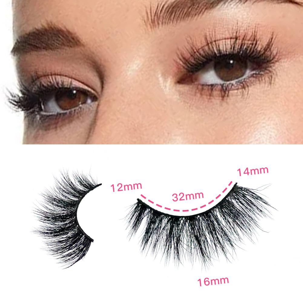 False Eyelashes 48 Pairs Faux Mink Lashes 14mm Wispy Lashes 3D Fluffy Cat Eye Lashes Pack Bulk Wholesale Strip Lashes(style 48-032)
