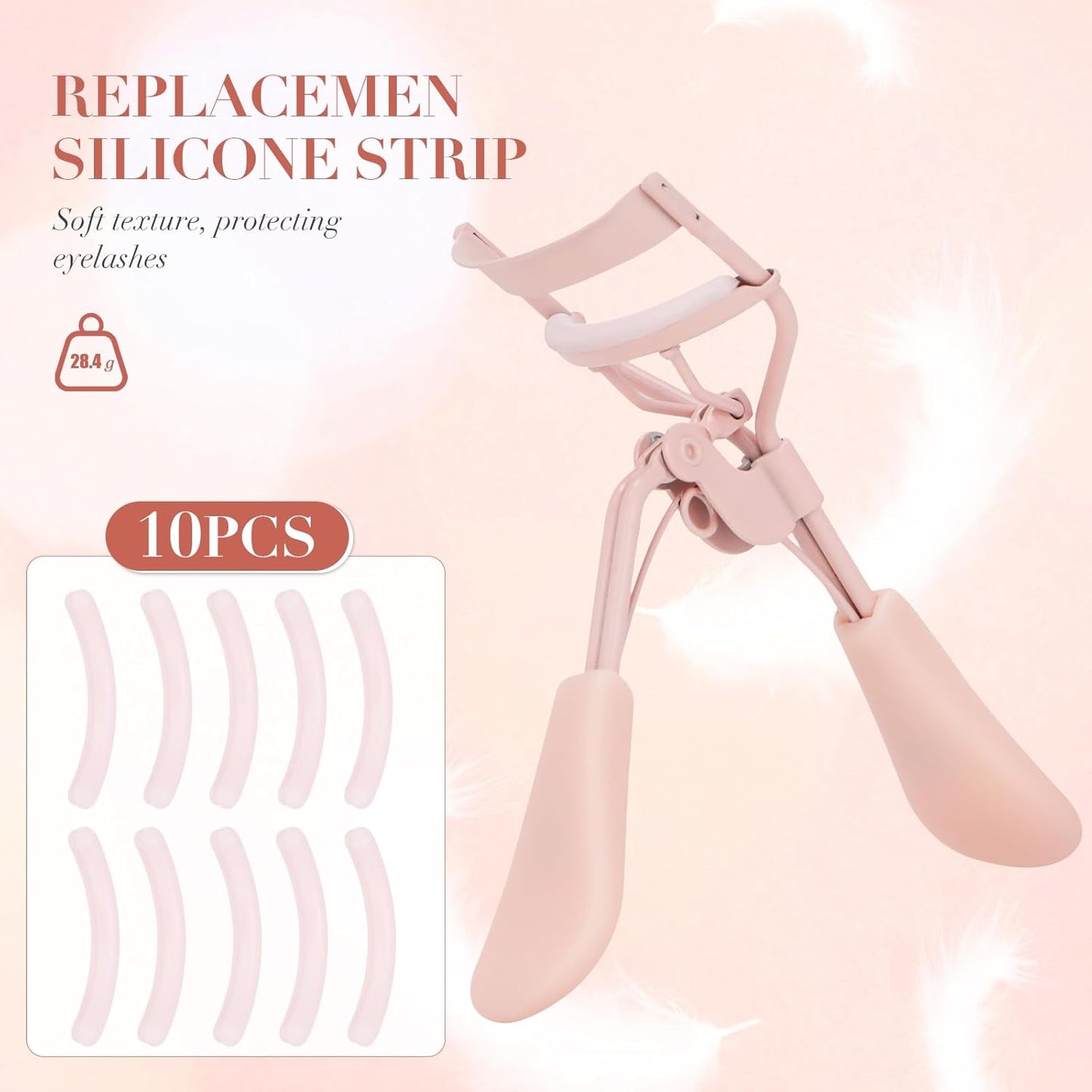 Eyelash Curler with Pads, Lash Curler with 10 Extra Silicone Replacement Pads, Comfortable Grip for Effortless Curling – Eyelashes for The Perfect Eye Contour (Rose Pink)