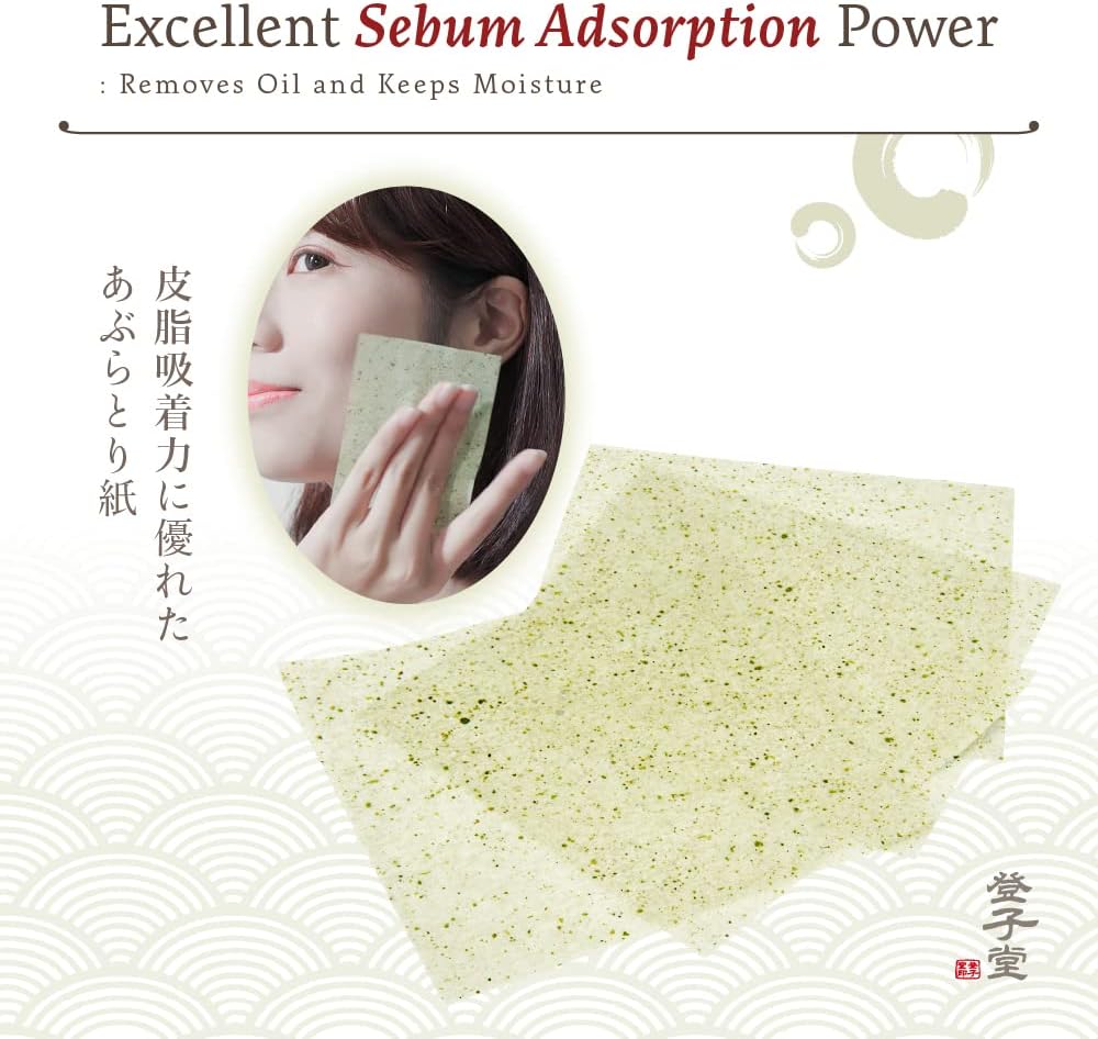 Super Value Pack 1000-Sheets Natural Oil Blotting Paper for Oily Skin, Toshido 3 Type Paper - Type Green tea, oil blotting paper Natural Hemp Oil Absorbing Sheets for Face (Green Tea)