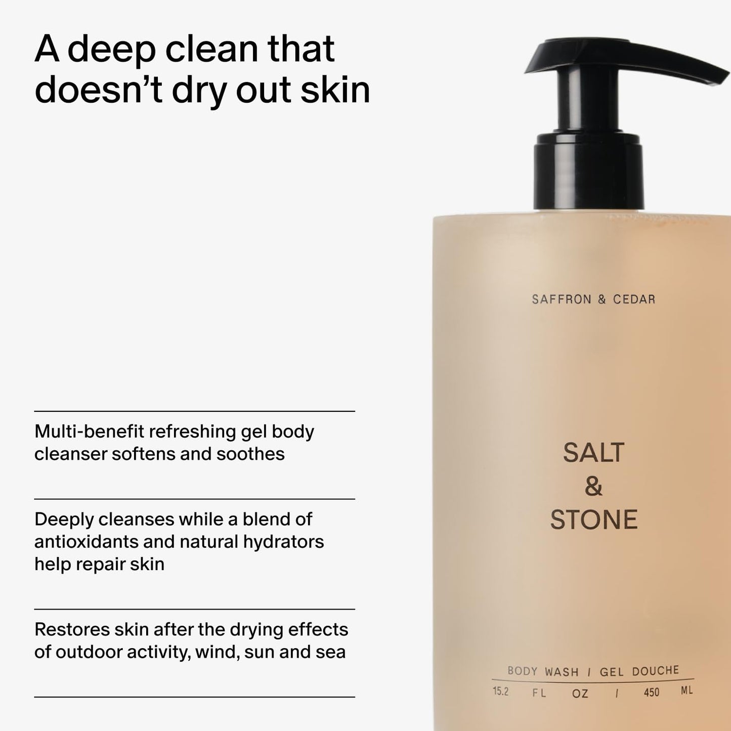 Salt & Stone Body Wash with Antioxidants for Deep Moisture | For Women & Men, Sulfate, Paraben, & Dye Free, Leaving Skin Soft and Hydrated - 15.2 fl oz