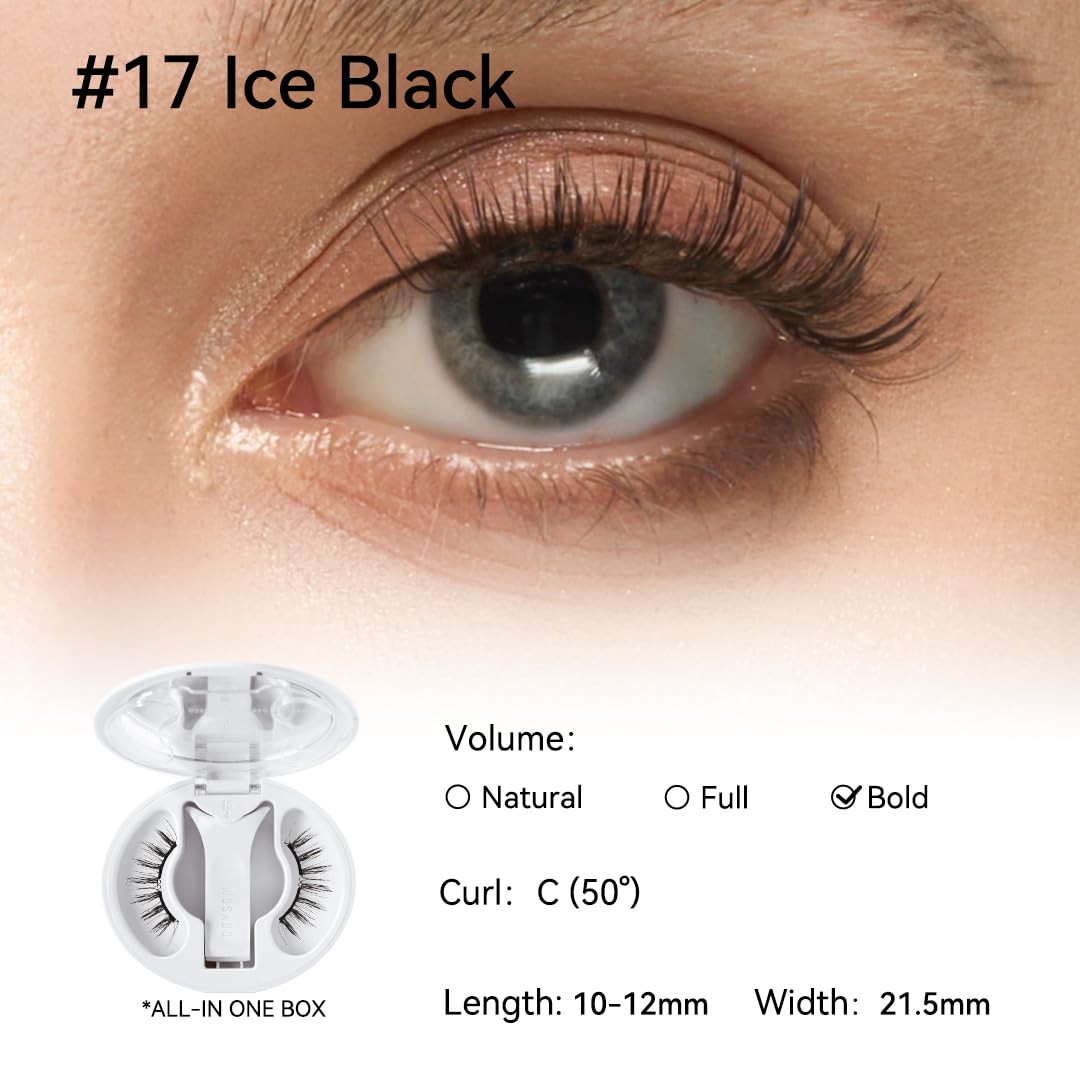 Magnetic Eyelashes with Applicator Kit, No.17 Ice Black, Reusable Magnetic Lashes without Eyeliner, Glue-free False Lashes, Waterproof, Lightweight, Suit for Heavy Makeup