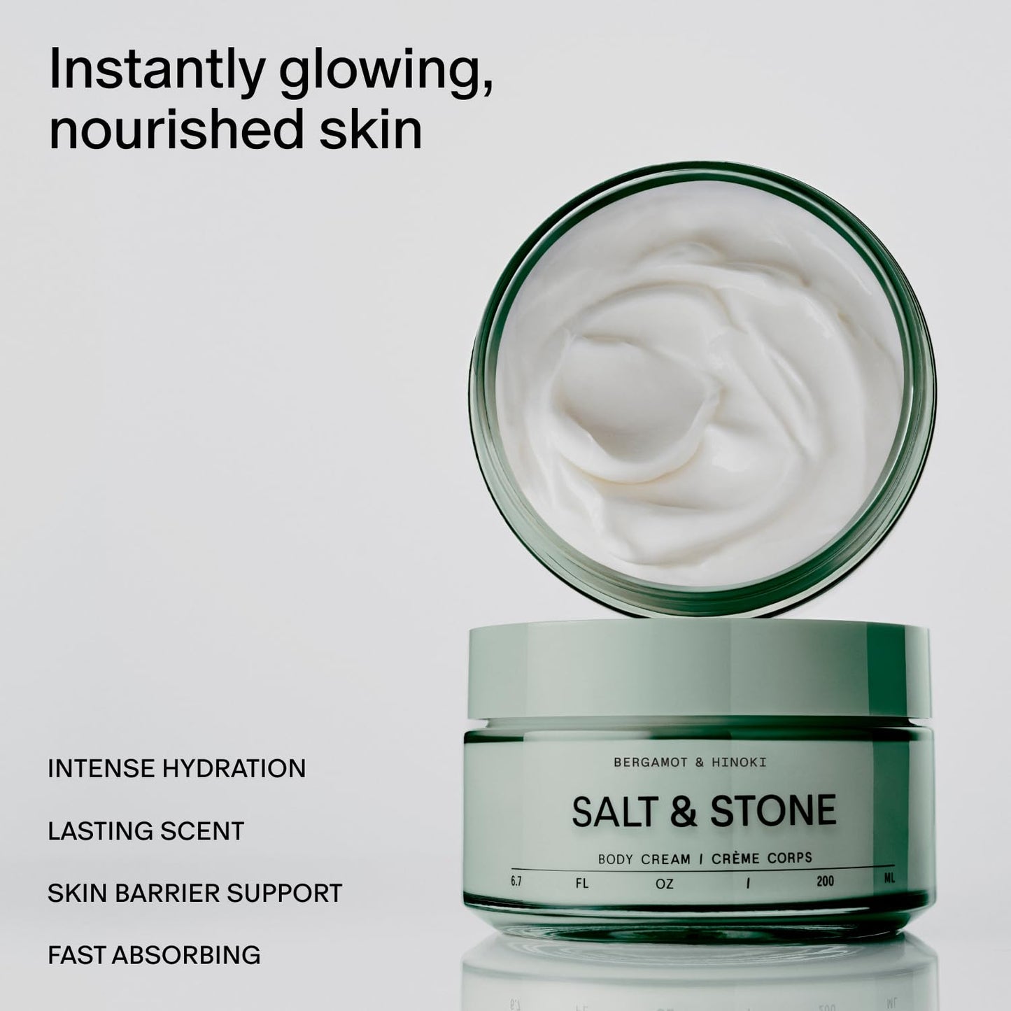Salt & Stone Body Cream – Bergamot & Hinoki | Hydrating Formula with Seaweed Extracts, Spirulina & Squalane | Deep Hydration, Skin Barrier Repair & Healthy Glow | for all Skin Types (6.7 fl oz)