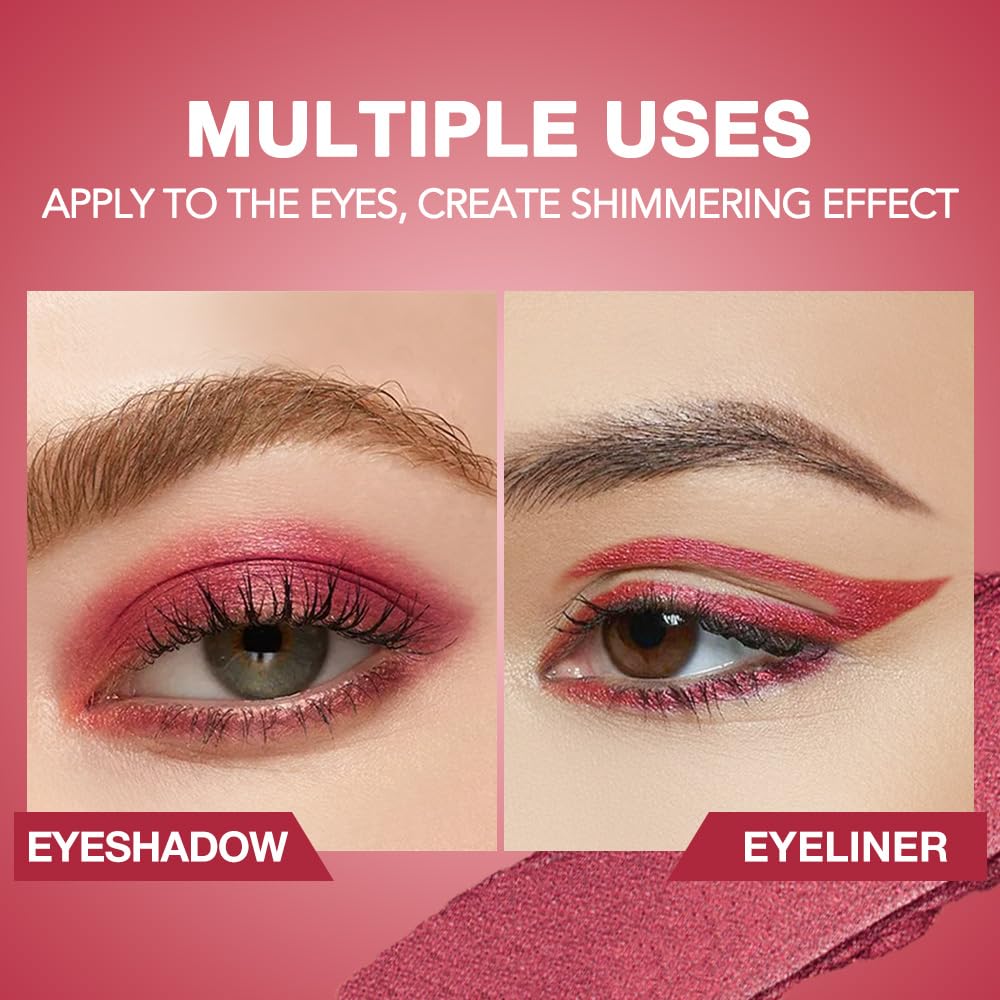 BINGBRUSH Glitter Eyeshadow Stick & Eyeliner Pencil, 4-in-1 Metallic Shimmer Cream Eyeshadow, Long-Lasting Waterproof Eye Brightener, Highly Pigmented Eye Makeup(#05-Ruby Glitz)