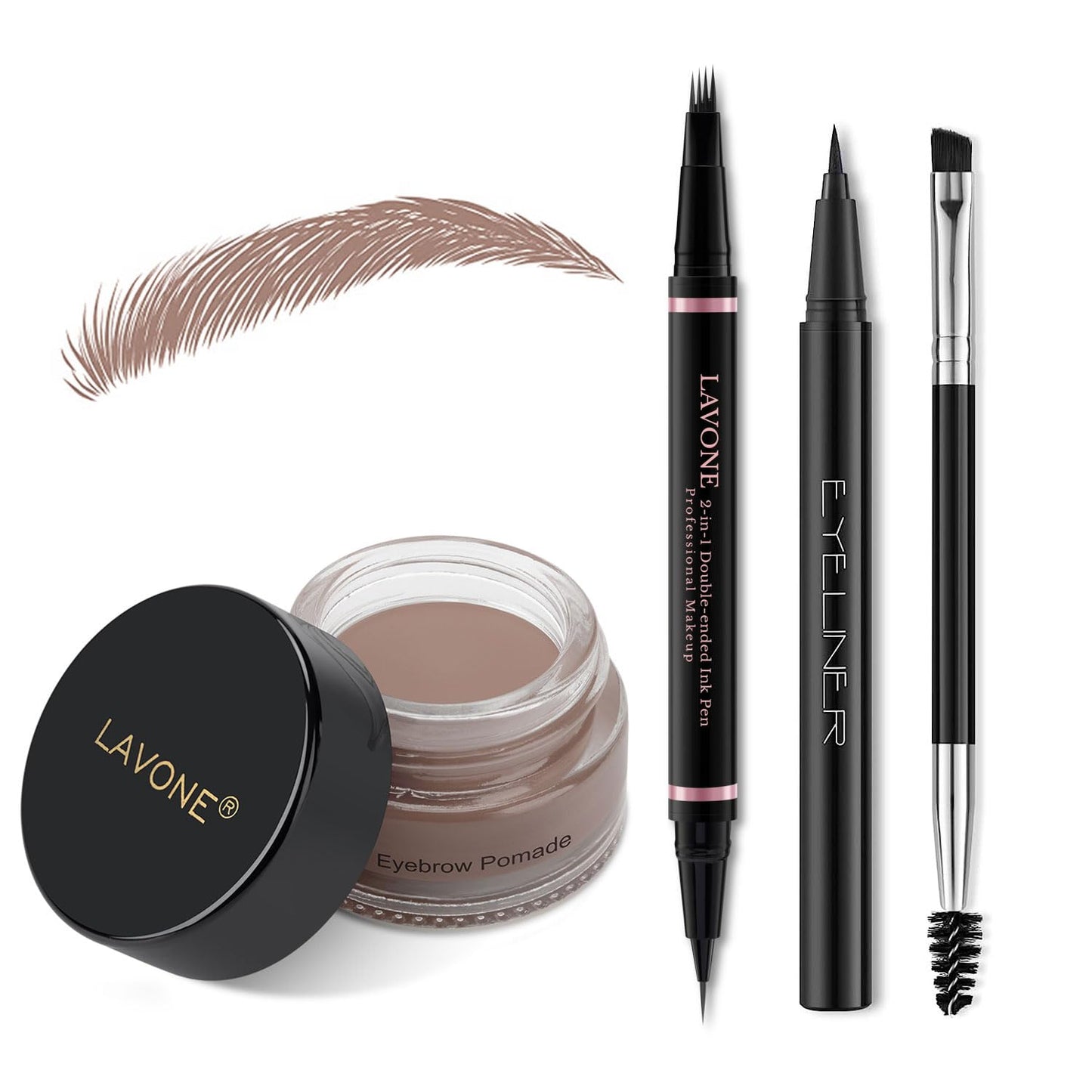 Eyebrow Pencil Makeup Kit, with Waterproof 2-IN-1 Microblading Eyebrow Pen, Eyebrow Pomade, Eyeliner and Dual-ended Eyebrow Brush, Brow Pencil Kit for Natural Eyebrows - Ash Blonde