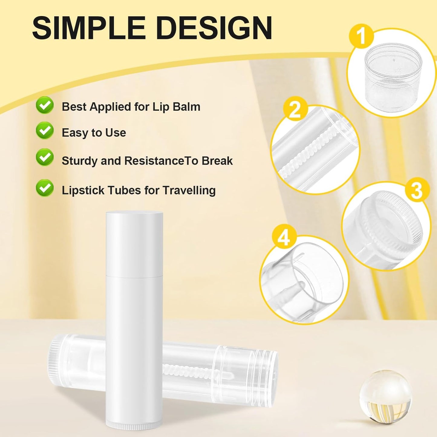 Empty Lip Balm Tubes for DIY Lipstick with Leak-proof Caps, 100-Pack Lip Balm Containers BPA Free, White