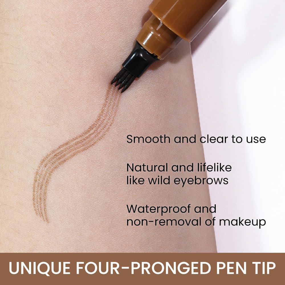 Eyebrow Ink Pencil by Brow Stylist -Micro 4 Point Brow Pen Lift & Snatch 2 Eyebrow Pen Kits with 3 Eyebrow Stencil Long-Lasting Waterproof Natural Eyebrow Hair (B-2Pc 01# Light brown)