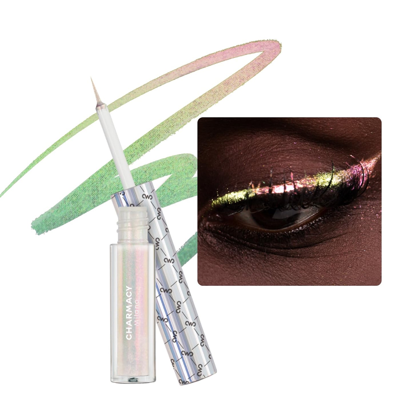 CHARMACY Multichrome Liquid Eyeliner, Glitter Chameleon Liquid Eyeshadow Eyeliner Makeup,High Pigmented with Waterproof &Smudge Proof Formula,Longwearing,Ultra-Fine Tip,PALE PINK YELLOW 908