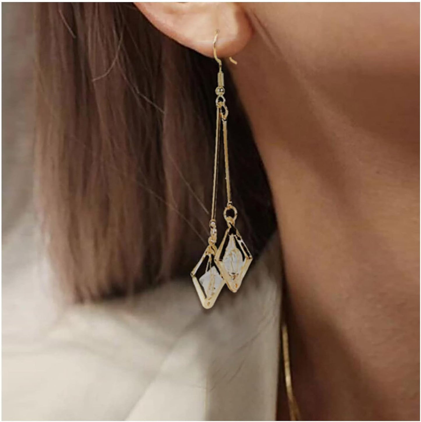 Vintage Crystal Dangle Earrings Long Bar Drop Earrings Cz Rhinestone Earrings Gold Long Wire Earrings Jewelry for Women