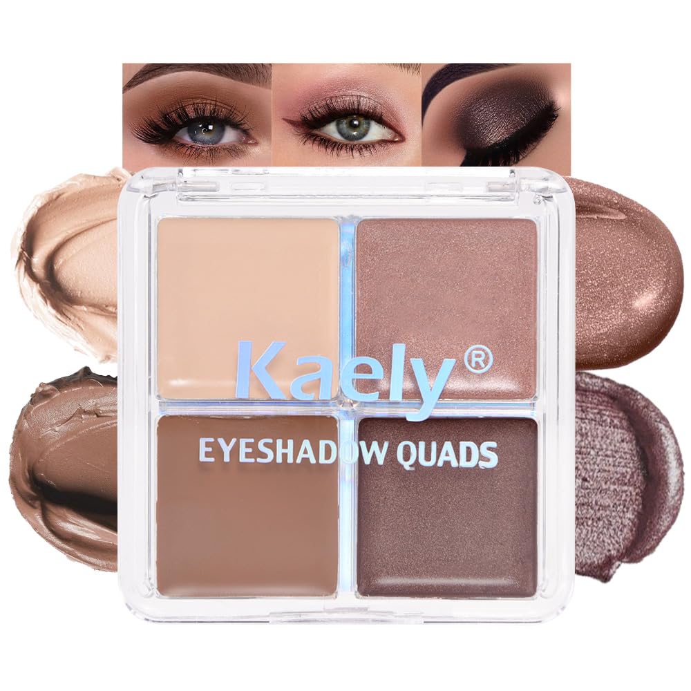 Kaely Cream Eyeshadow Quad, Nude Brown Matte Shimmer Eyeshadow Palette Makeup, Neutral Eye Shadow Palette for Older Women Pigmented Waterproof, sombras para ojos, Blendable, Cruelty-free, 03