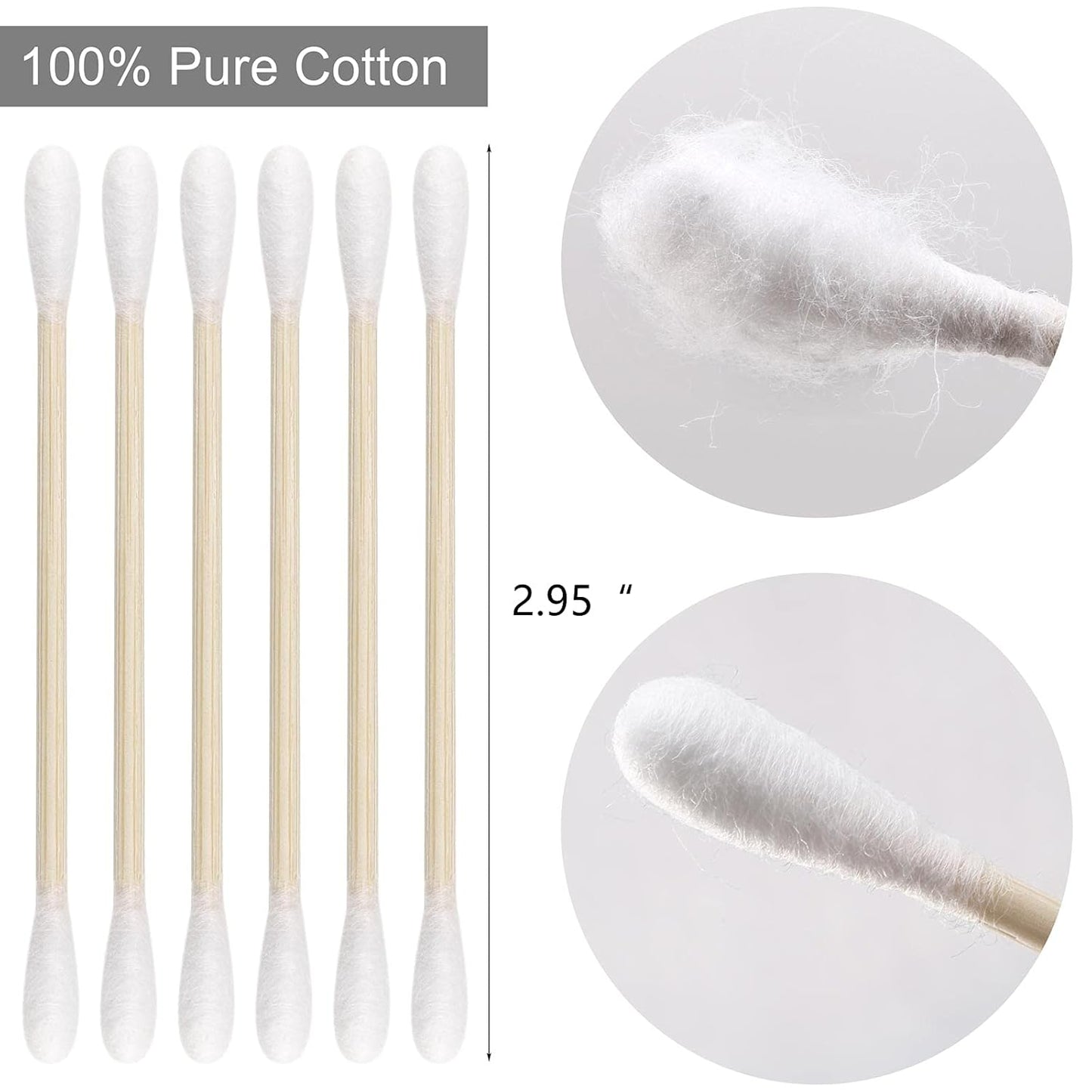 2000 Count Cotton Swabs Double Tipped Ear Cleaning Buds with Bamboo Stick 3 Inch Cotton Tip Applicators for Ears and Makeup